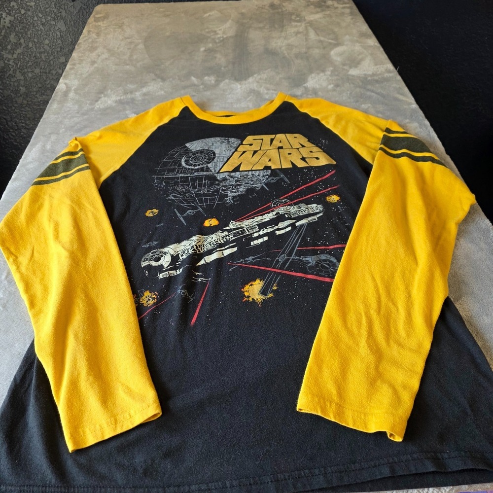 Men's Star Wars Long Sleeve Raglan‎ Yellow Black Lg  Men's Shirt